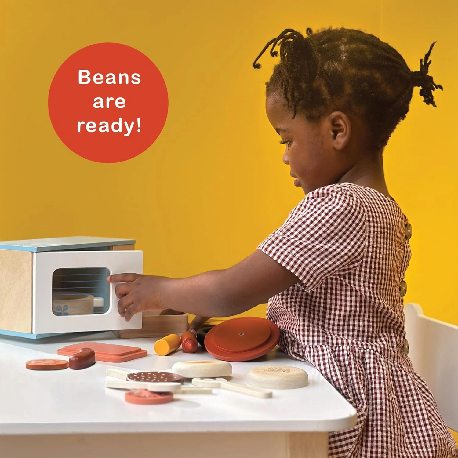 Mentari Toys - Toy Microwave - 9pc Wooden Microwave Set with Pretend Play Food - Kids Role Play Kitchen Accessories - Improve Social and Communication Skills - Sparks Creativity - Age 3 