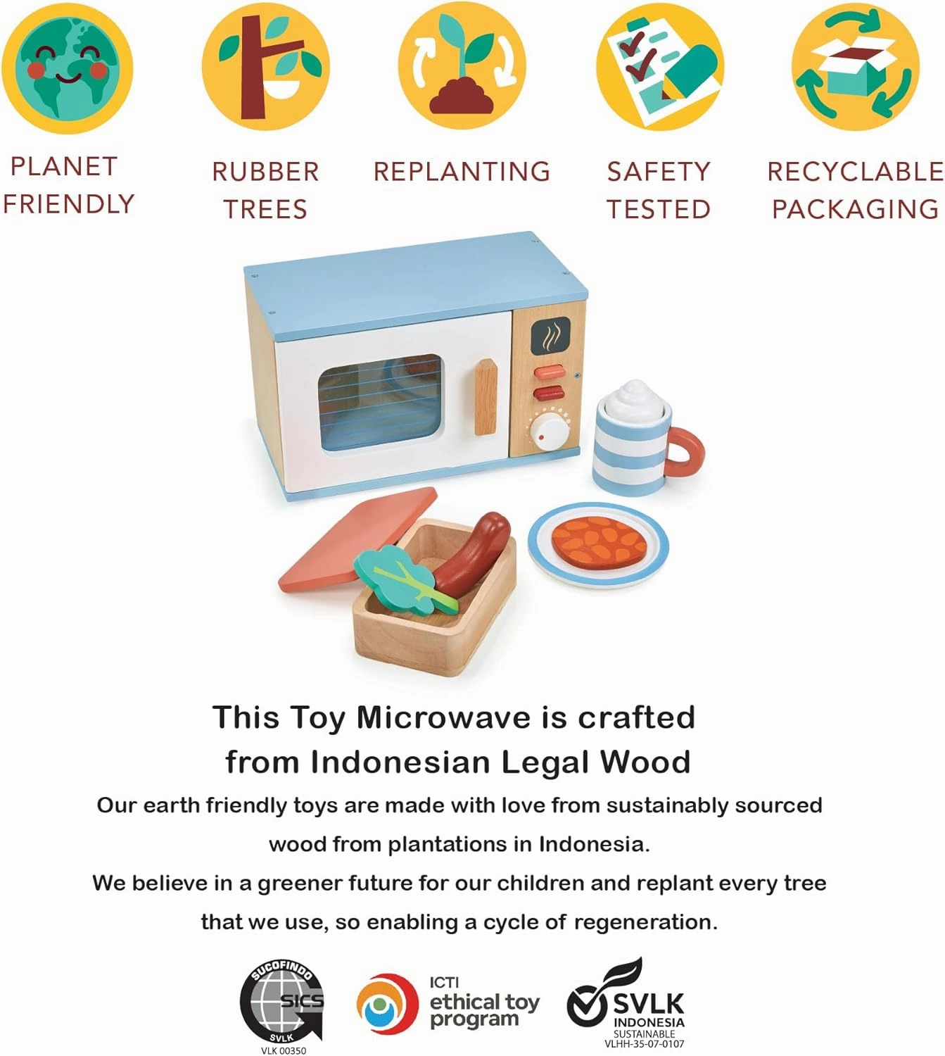 Mentari Toys - Toy Microwave - 9pc Wooden Microwave Set with Pretend Play Food - Kids Role Play Kitchen Accessories - Improve Social and Communication Skills - Sparks Creativity - Age 3 