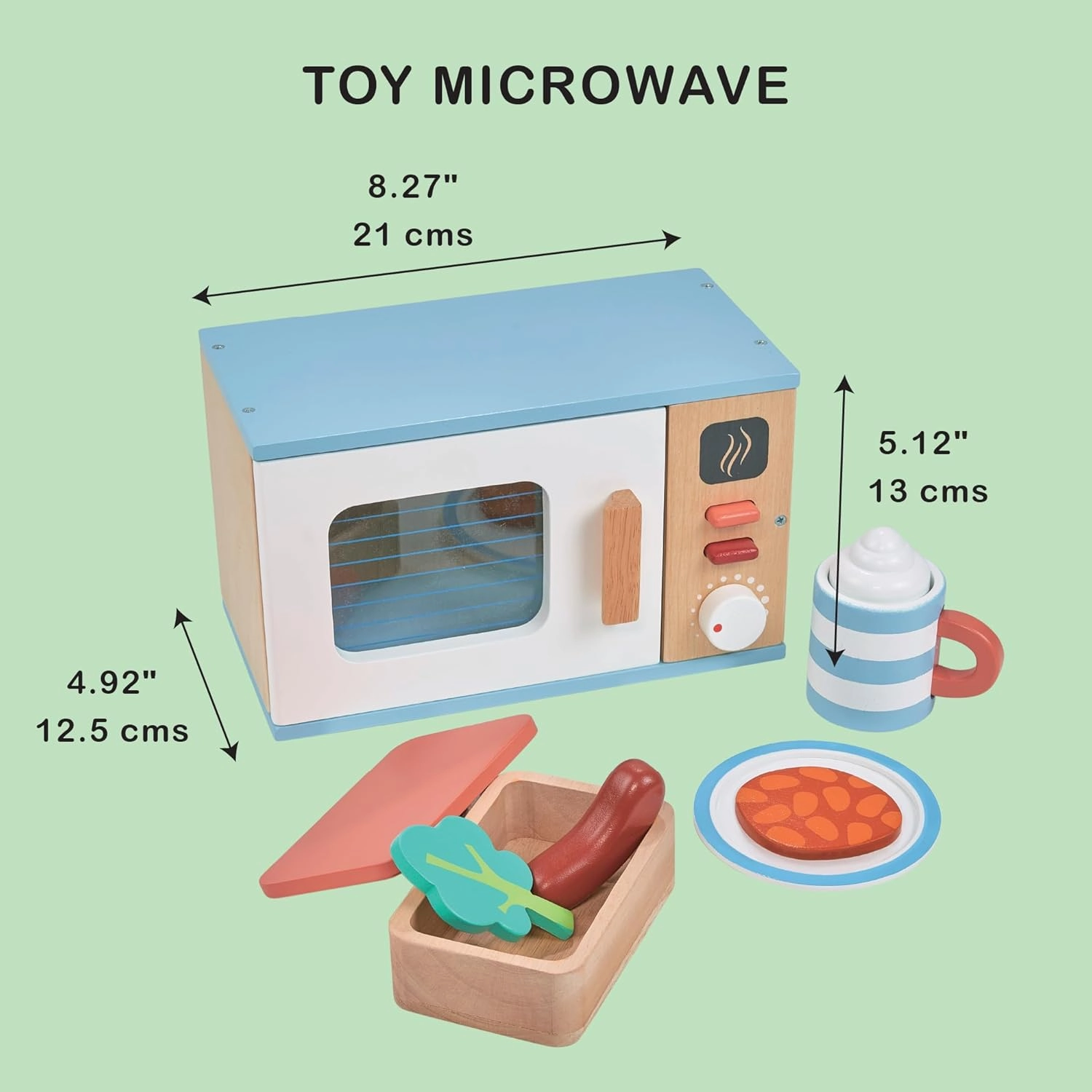 Mentari Toys - Toy Microwave - 9pc Wooden Microwave Set with Pretend Play Food - Kids Role Play Kitchen Accessories - Improve Social and Communication Skills - Sparks Creativity - Age 3 