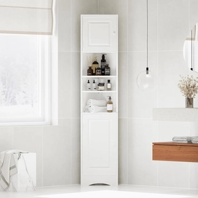 Merax Corner Cabinet Freestanding Floor Bathroom Storage Space Saver with Doors and Adjustable Shelves for Home, Kitchen, Tall Slim