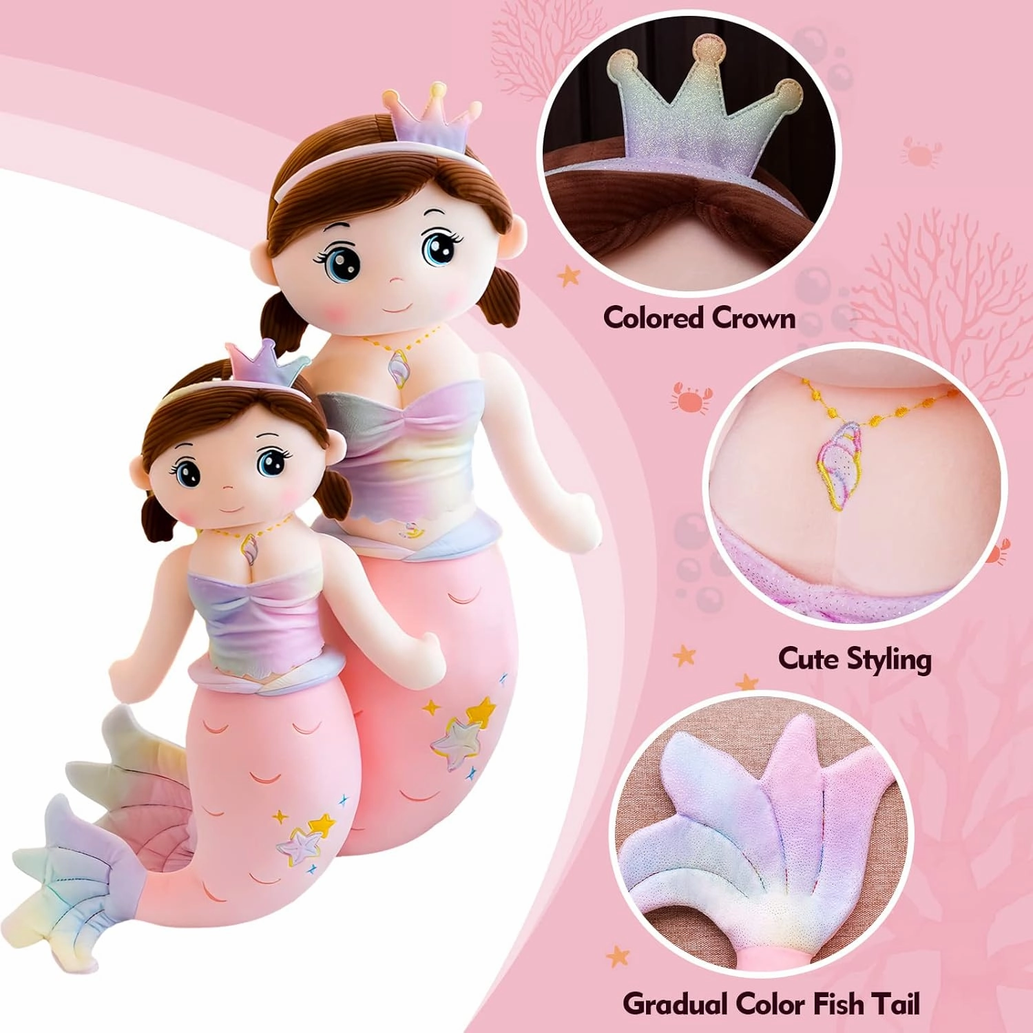 Mermaid Stuffed Animal Plush, 31.5in Cute Soft Pink Hugging Mermaid Plushies Pillow Toys Kawaii Birthday Gift for for Adults Kids Boys Girls