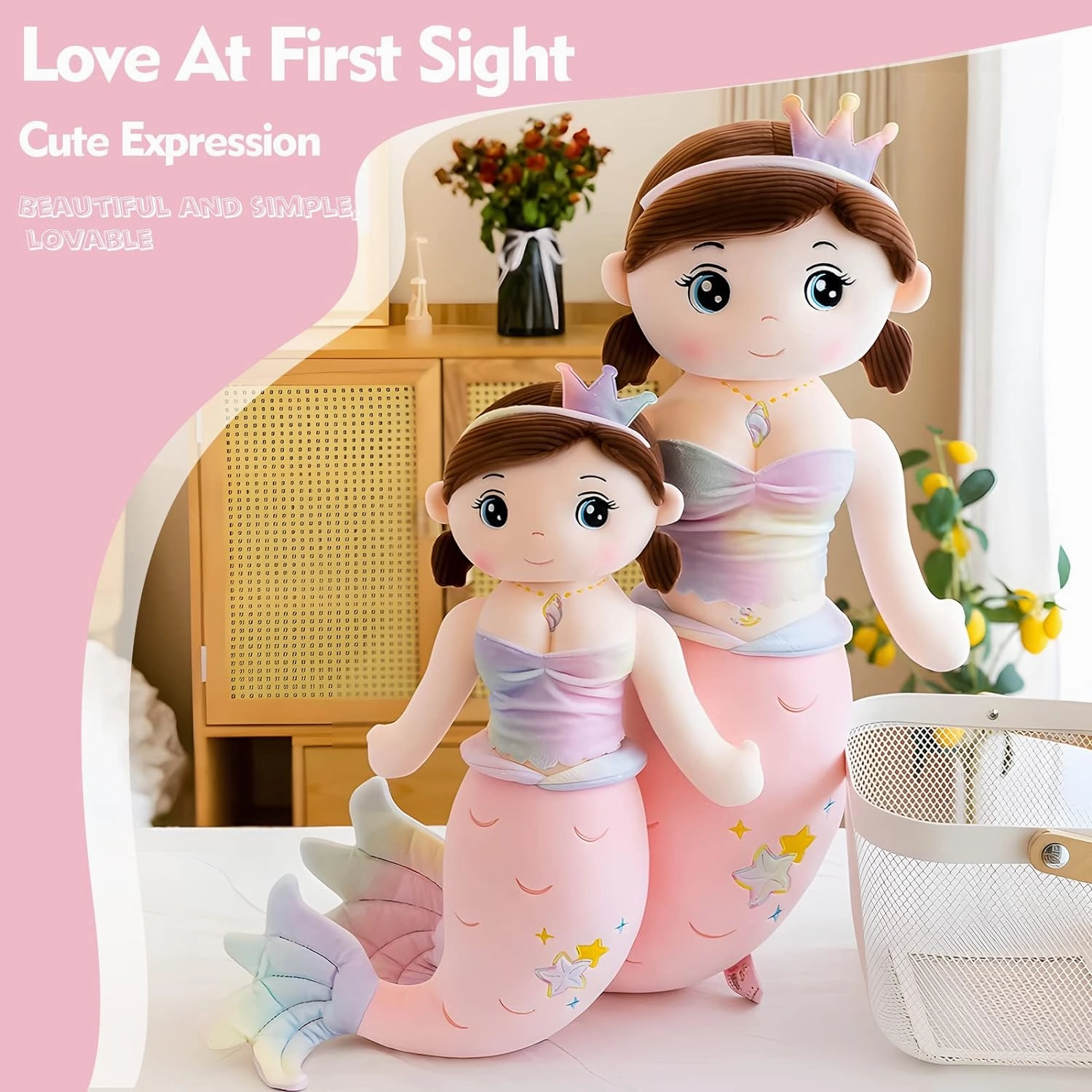 Mermaid Stuffed Animal Plush, 49.2in Cute Soft Pink Hugging Mermaid Plushies Pillow Toys Kawaii Birthday Gift for for Adults Kids Boys Girls