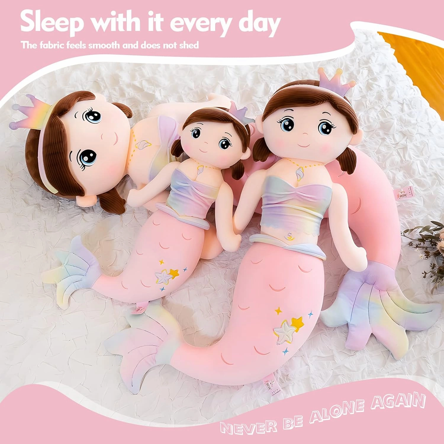 Mermaid Stuffed Animal Plush, 49.2in Cute Soft Pink Hugging Mermaid Plushies Pillow Toys Kawaii Birthday Gift for for Adults Kids Boys Girls