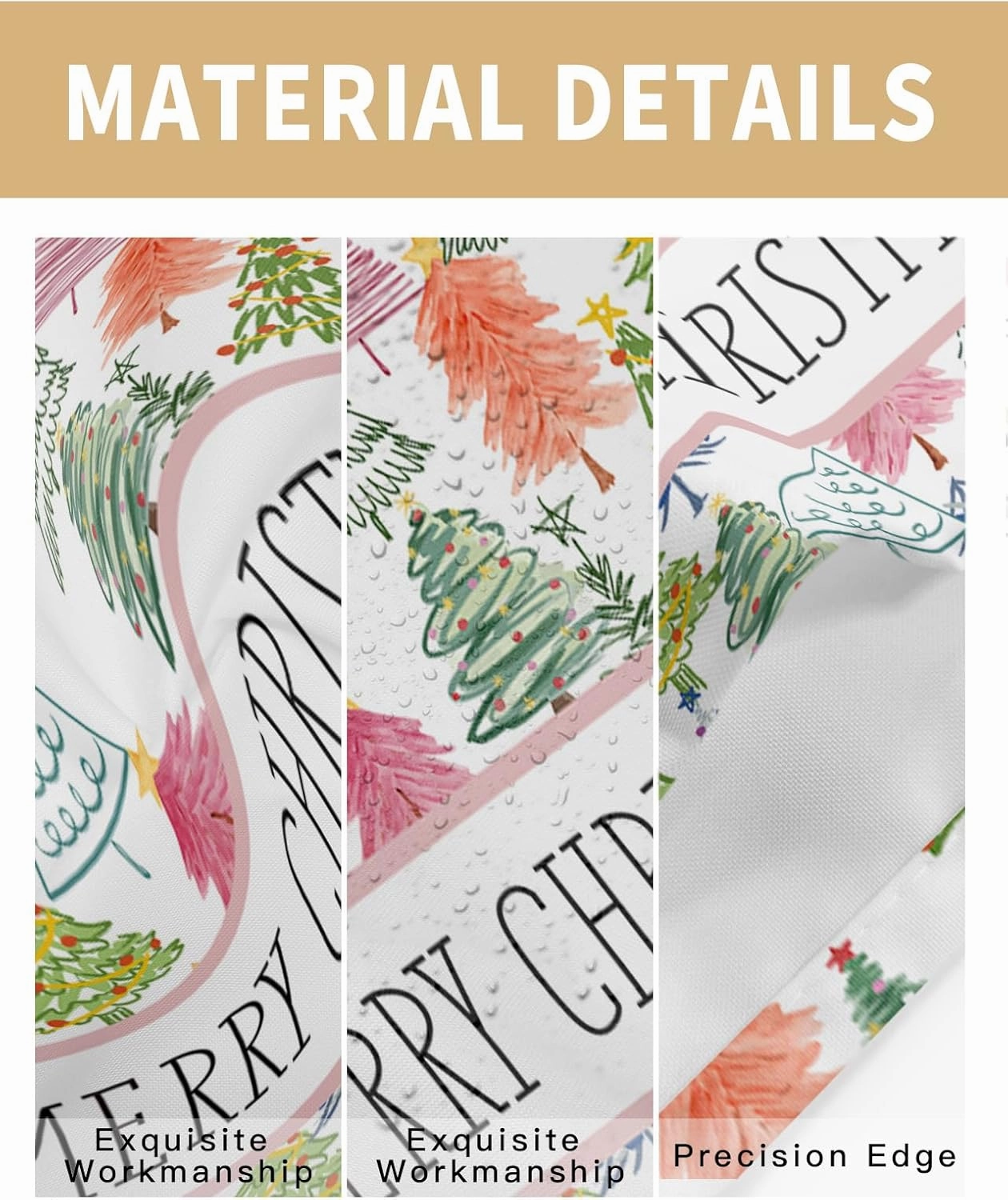 Merry Christmas Outdoor Tablecloth with Umbrella Hole, Waterproof Zippered Table Cloth for Rectangle Tables Pink Xmas Tree Hand Painted Tabletop Collection for Patio, Garden, Picnic, 52 x 70 inch