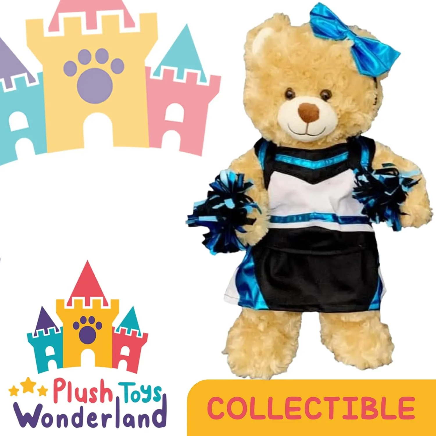 Metallic Teal & Black Cheerleader Uniform for Stuffed Animals – Shiny Cheer Outfit with Skirt & Top – Fits Most 6”-10” Plush Toys, Teddy Bears & Dolls – Cute Plush Doll Clothing