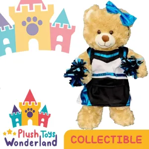 Metallic Teal & Black Cheerleader Uniform for Stuffed Animals – Shiny Cheer Outfit with Skirt & Top – Fits Most 6”-10” Plush Toys, Teddy Bears & Dolls – Cute Plush Doll Clothing
