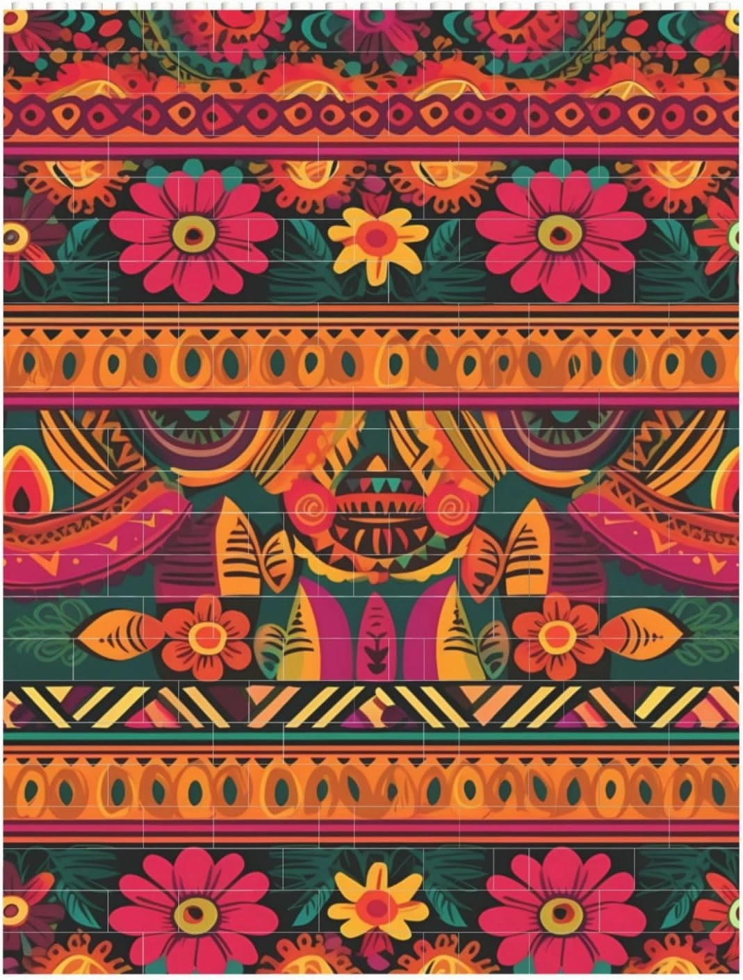 Mexican Folk Art Boho Building Block Puzzle Personalized Building Bricks for Adults Square Shaped DIY Brick Block Puzzles Valentine's Day Gifts for Home Decor Brick Puzzle