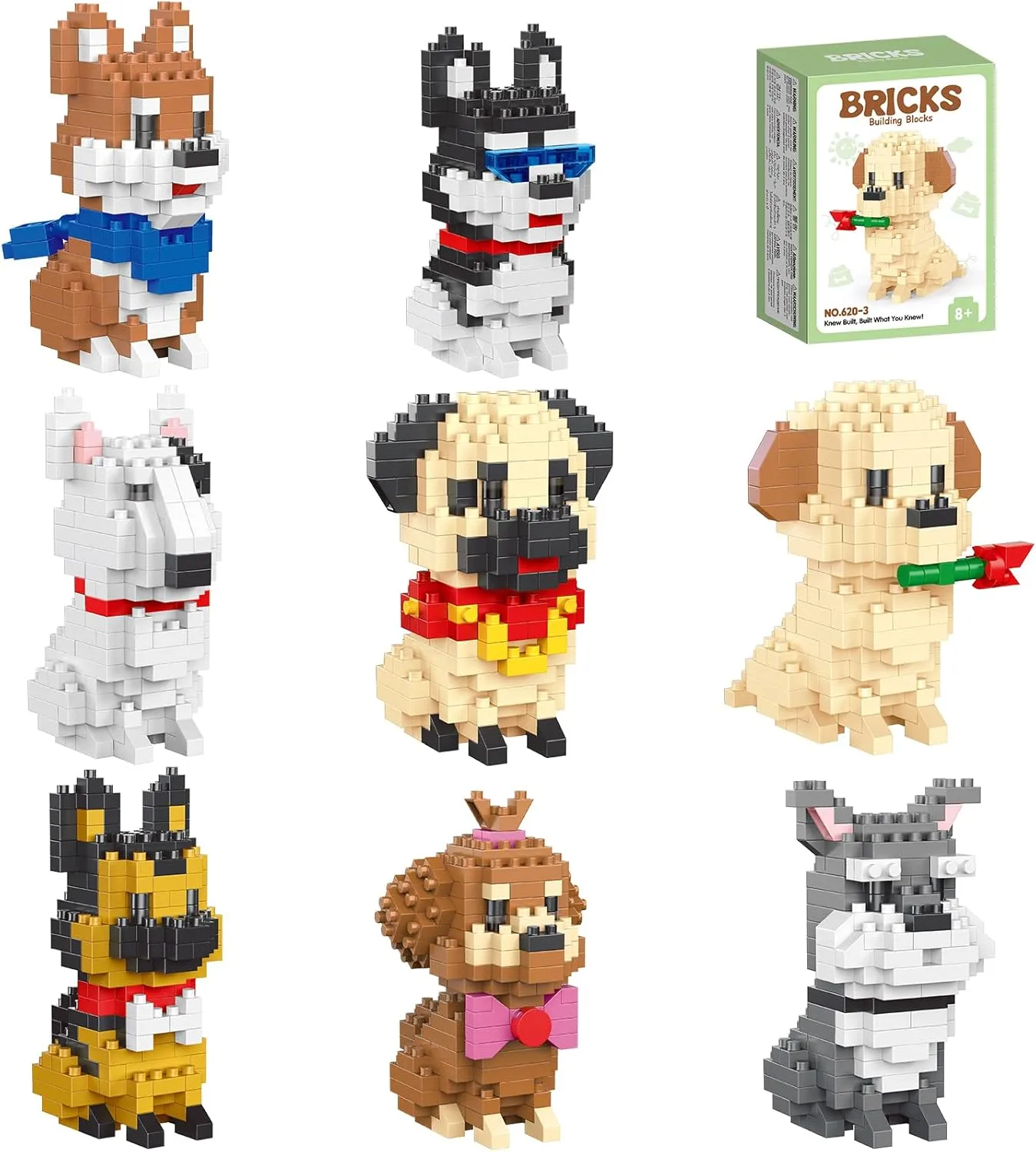 Micro Mini Blocks Pet Dog Sets Series 8 in 1 Collection Animal Model Toys Birthday for Age 14  Adults 1616 Pieces