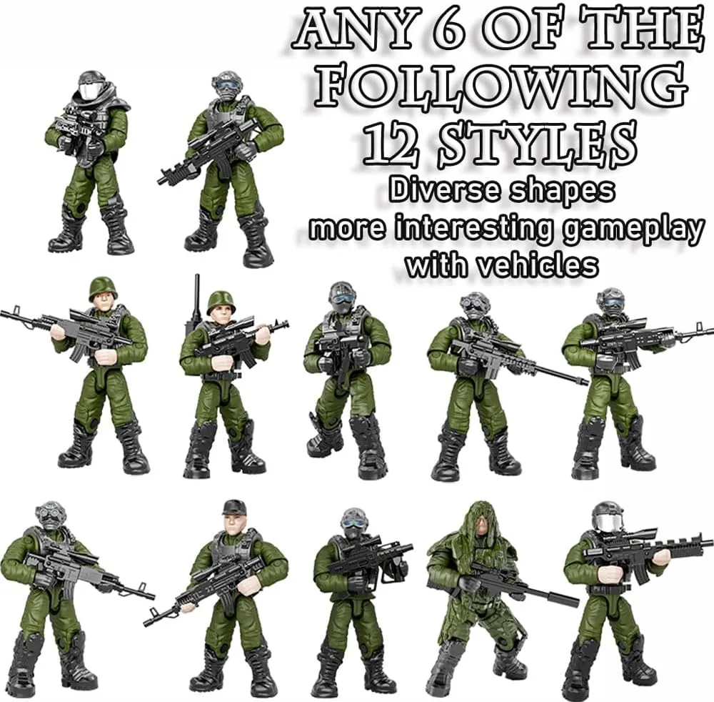 Military Armored Vehicle Building Block Set with 6 PCS 1:35 Scale Special Forces Mini Military Action Figure,Army Men Army Police Series Toy Set for Kids Age 6 