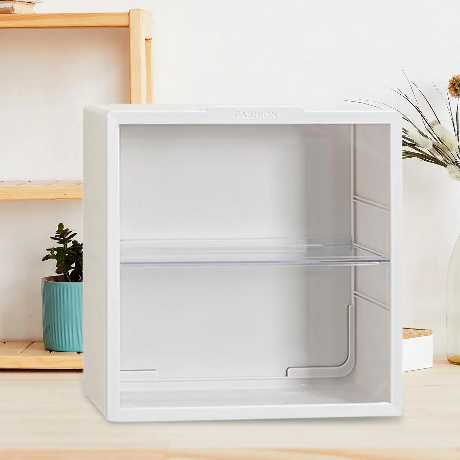 Mini Action Figure Storage Case Doll Storage Cabinet Dustproof Collectibles Box Miniature Doll Display for Office Study Room , White 2 Layer