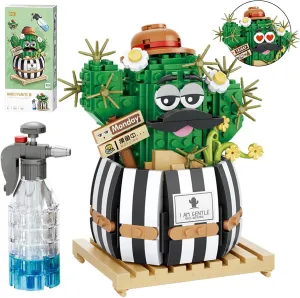 Mini Bulbous Cactus Bonsai Building Blocks Set,Creative DIY Unique Decoration Home,Artificial Flowers Bouquet Plant Construction Building Bricks Toy for Kids Adult (Cactus-1)