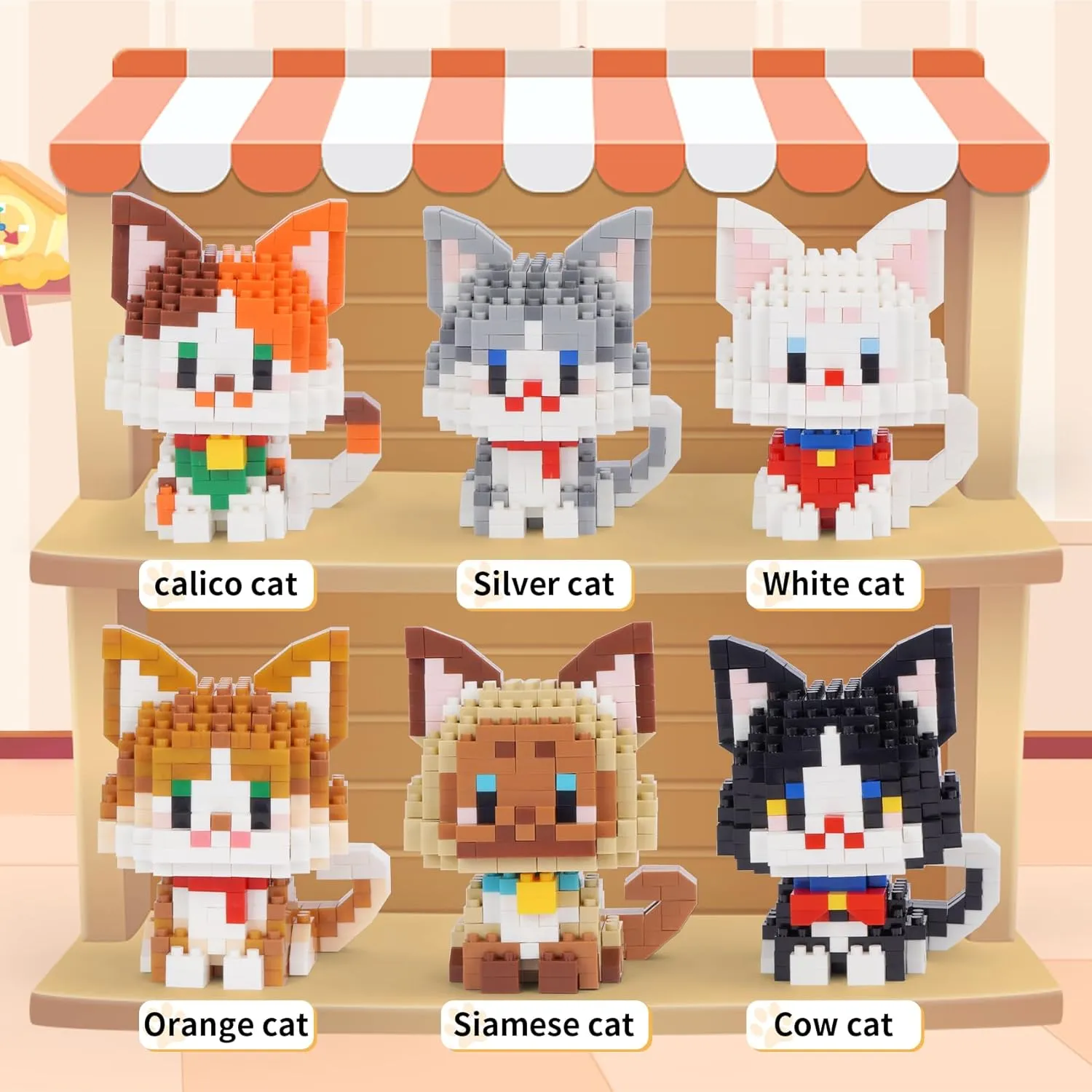 Mini Cat Building Block Sets, 6 Styles Cute Cat Model Micro Building Blocks Mini Animal Building Blocks Toys Party Favors for Teens