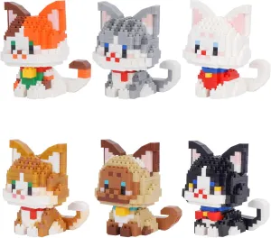 Mini Cat Building Block Sets, 6 Styles Cute Cat Model Micro Building Blocks Mini Animal Building Blocks Toys Party Favors for Teens