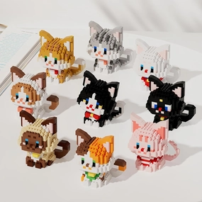 Mini Cat Building Block Sets, 9 Style Cute Cat Building Blocks Miniature Cat Figurine Toys for Kids Birthday Party Favors Halloween Christmas Stocking Stuffers (Cat Building Blocks)
