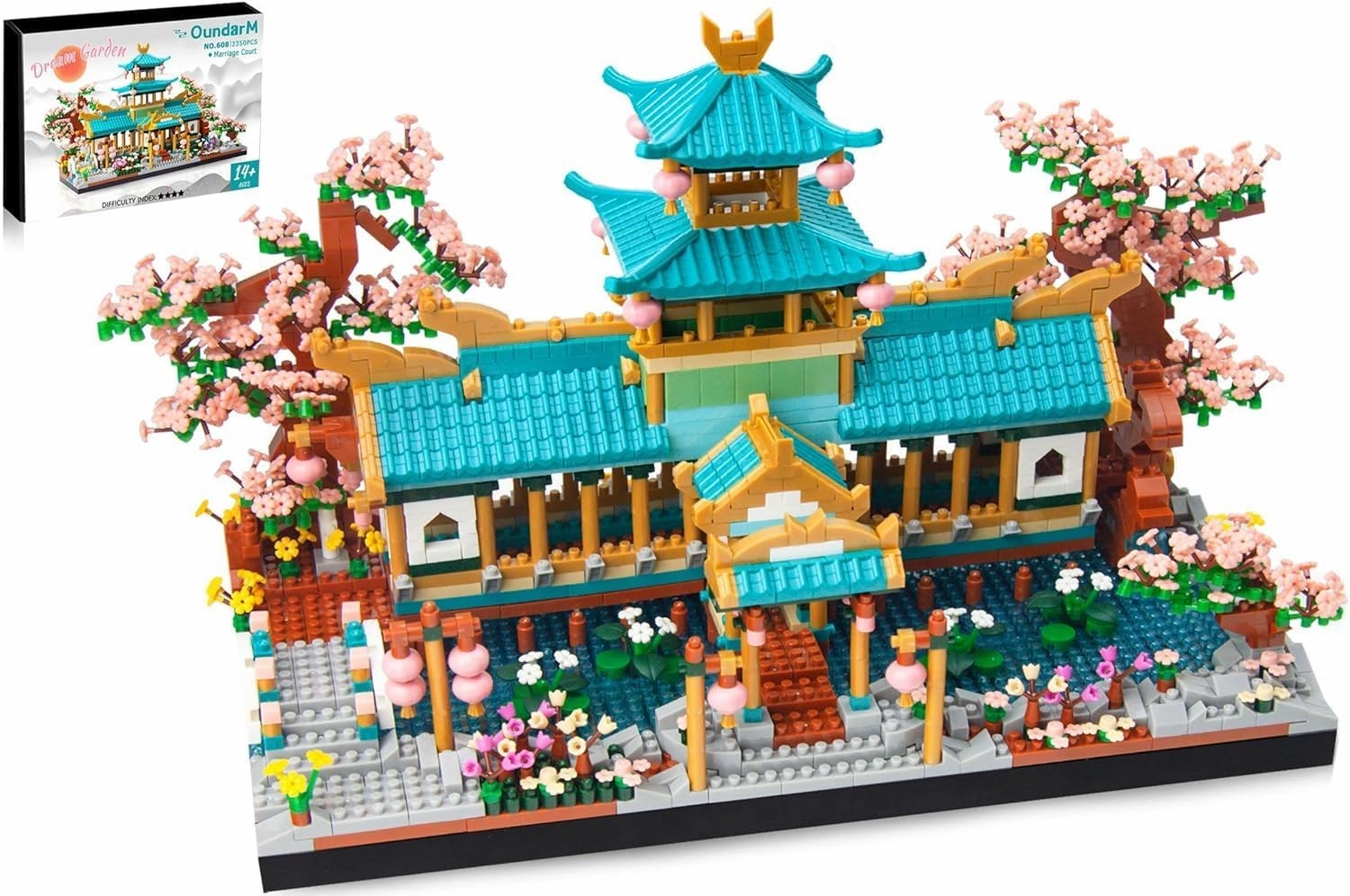 Mini Chinese Classical Garden Building Blocks Set, Sakura Botanical Collection Building Set for Adults, 14  Teens, Home Decor Accessories (2350 Pcs)