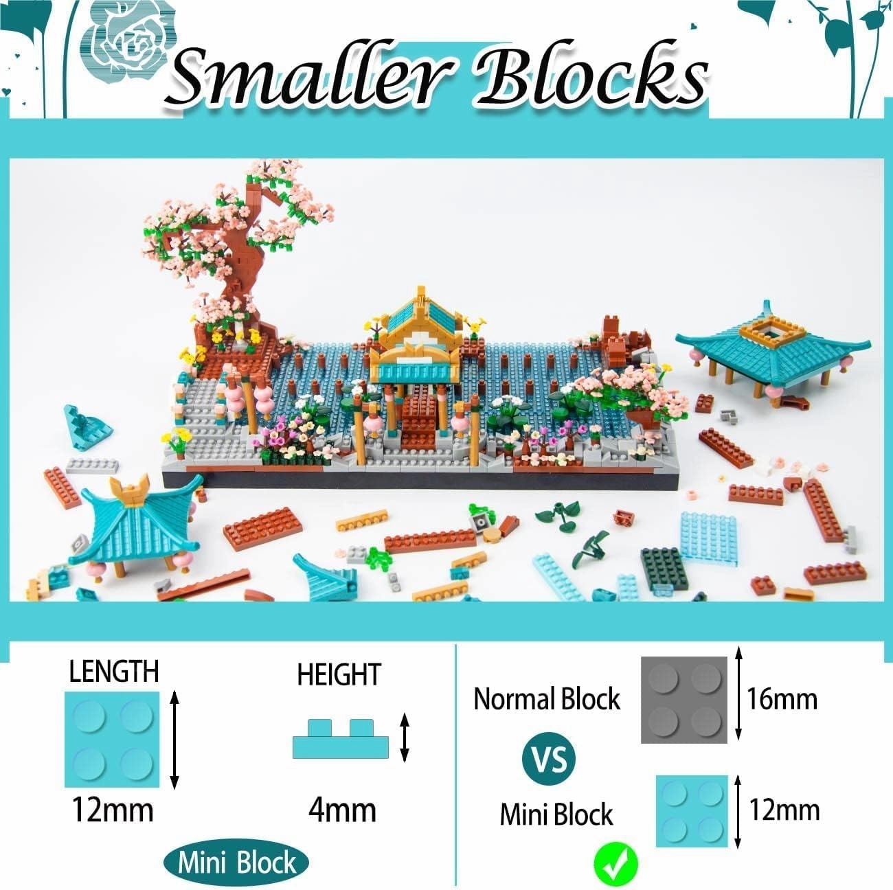 Mini Chinese Classical Garden Building Blocks Set, Sakura Botanical Collection Building Set for Adults, 14  Teens, Home Decor Accessories (2350 Pcs)