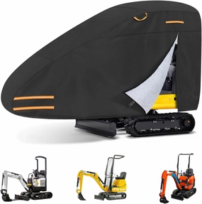 Mini Excavator Cover Fits 2000-3000 lbs Models, 420D Waterproof Zippered Excavators Cover Compatible with Kubota K008-3/Bobcat E10/CAT 300.9D/Takeuchi TB210R, UV Dust Snow Rain Protection Small