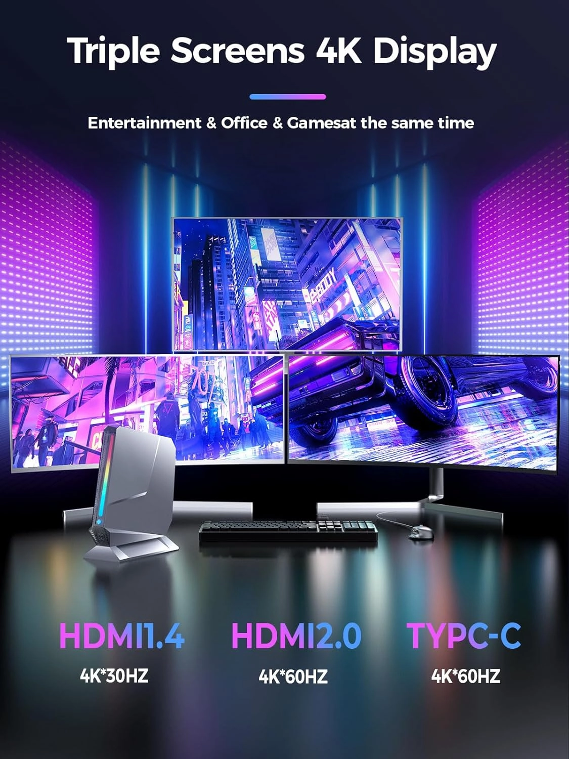 Mini Gaming PC Core i9-9980HK / GTX1650 4G, 32GB DDR4, 1TB PCIe4.0 SSD, RGB Lights, WiFi6E/BT5.3/1.0G LAN/2xHDMI/1xUSB-C 4K@60Hz Win11 Pro Mini Desktop PC Gaming Computer