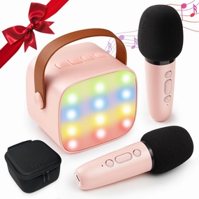 Mini Karaoke Machine for Kids, Portable Bluetooth Singing Karaoke Machine with 2 Wireless Microphones, 8GB TF Card, Popular Toys Birthday Gifts for Girls Ages 4, 5, 6, 7, 8,9,10  Years Old