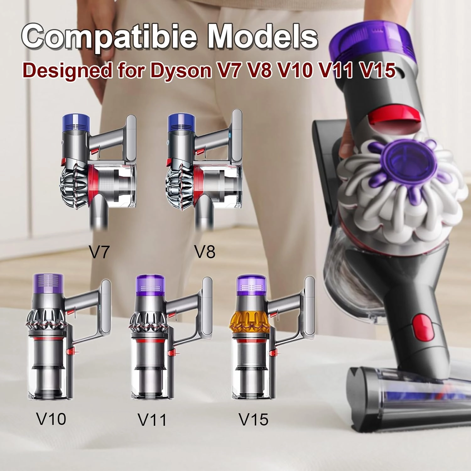 Mini Motorized Tool Brush Head Replacement Compatible with Dyson V7 V8 V10 V11 V15 SV10 SV11 SV12 SV14 Anti-Tangle Screw Tool Attachment for Long Hair and Pet Hair