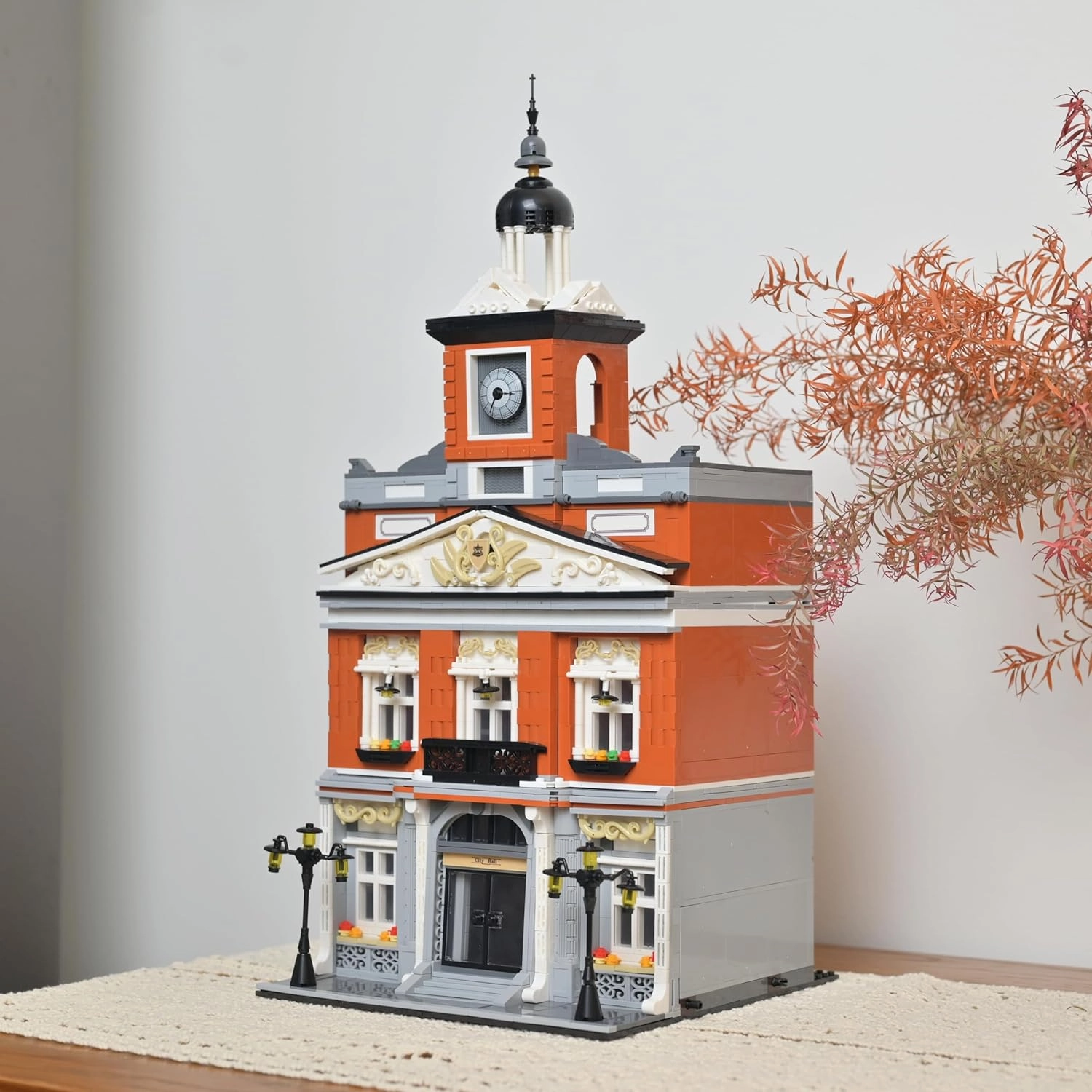 Mini Town Hall Architecture Mini Building Blocks Set with LED Lights,3 Levels Modular Architecture,MOC Creative Model Set,Construction Toy for Adult(1780Pcs)