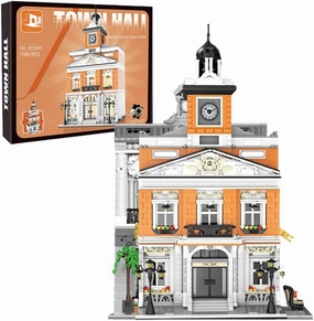Mini Town Hall Architecture Mini Building Blocks Set with LED Lights,3 Levels Modular Architecture,MOC Creative Model Set,Construction Toy for Adult(1780Pcs)