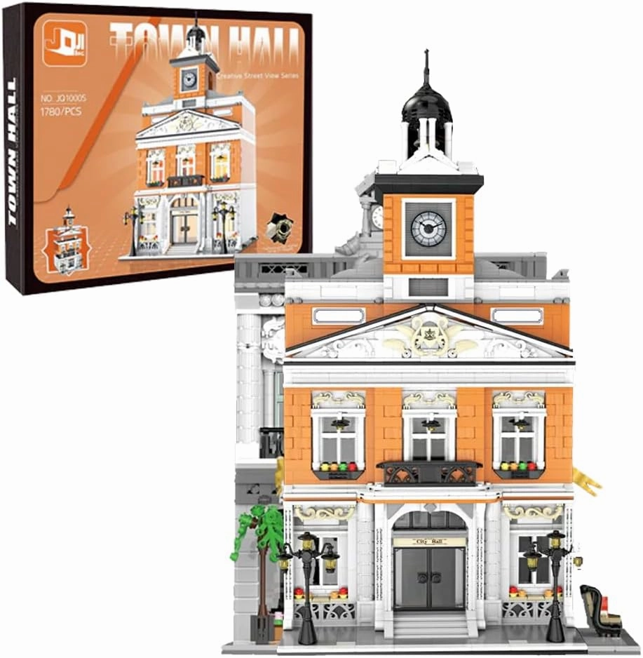 Mini Town Hall Architecture Mini Building Blocks Set with LED Lights,3 Levels Modular Architecture,MOC Creative Model Set,Construction Toy for Adult(1780Pcs)