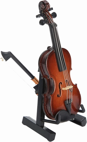 Mini Violin Model, Hand Made Wooden Mini Violin, Miniature Musical Instrument Toy with Stand Case for Home Decoration