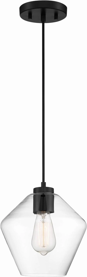 Minka Lavery 2337-66A Clear Glass Pentagon Mini Pendant Ceiling Light, 1-Light 60 Watt, 10" H x 9" W, Coal
