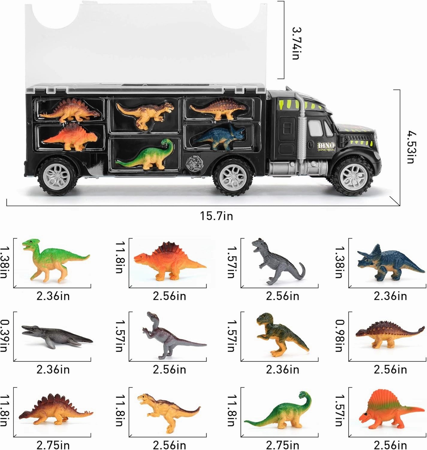 MOBIUS Toys Dinosaur Truck Carrier - Dinosaurs Playset with 12 Toy Action Figures - World Dino Toy Set with XL Playmat for Toddlers Boys or Girls, 3 to 7 Years Old