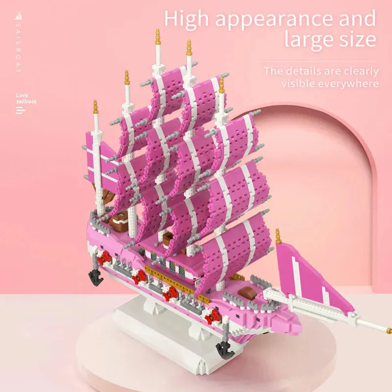 MOC Experts Girls Pink Princess Love Sailboat MINI Bricks Toys