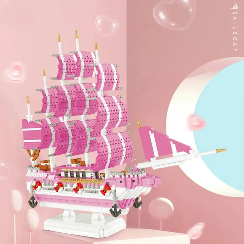 MOC Experts Girls Pink Princess Love Sailboat MINI Bricks Toys