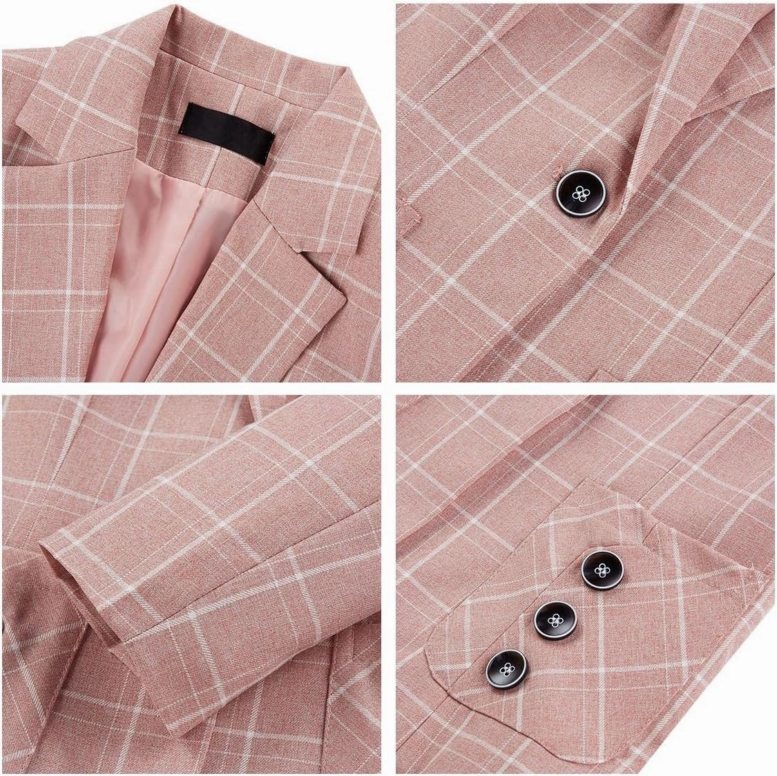 MODFUL Women's 2 Piece Business Plaid Suit Set Office One Button Slim Fit Blazer with Pant