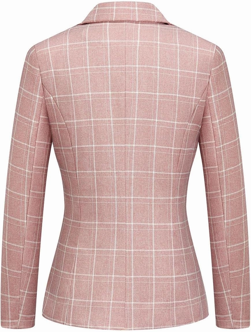 MODFUL Women's 2 Piece Business Plaid Suit Set Office One Button Slim Fit Blazer with Pant