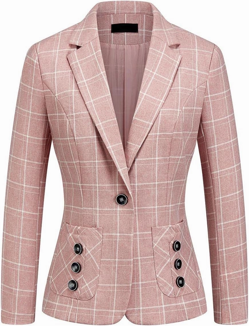 MODFUL Women's 2 Piece Business Plaid Suit Set Office One Button Slim Fit Blazer with Pant