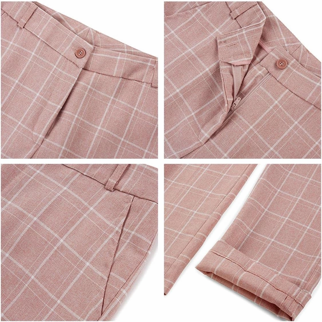 MODFUL Women's 2 Piece Business Plaid Suit Set Office One Button Slim Fit Blazer with Pant