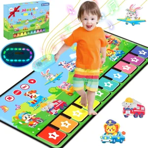 MOMUSE Piano Music Mat with 80 Sounds, Large Animal Car Touch Blanket Playmat Carpet Musical Toys for Toddlers 1-3, Portable Floor Keyboard Dance Mat Gifts for 1 2 3 4 5 Years Old Boys Girls (43×18")