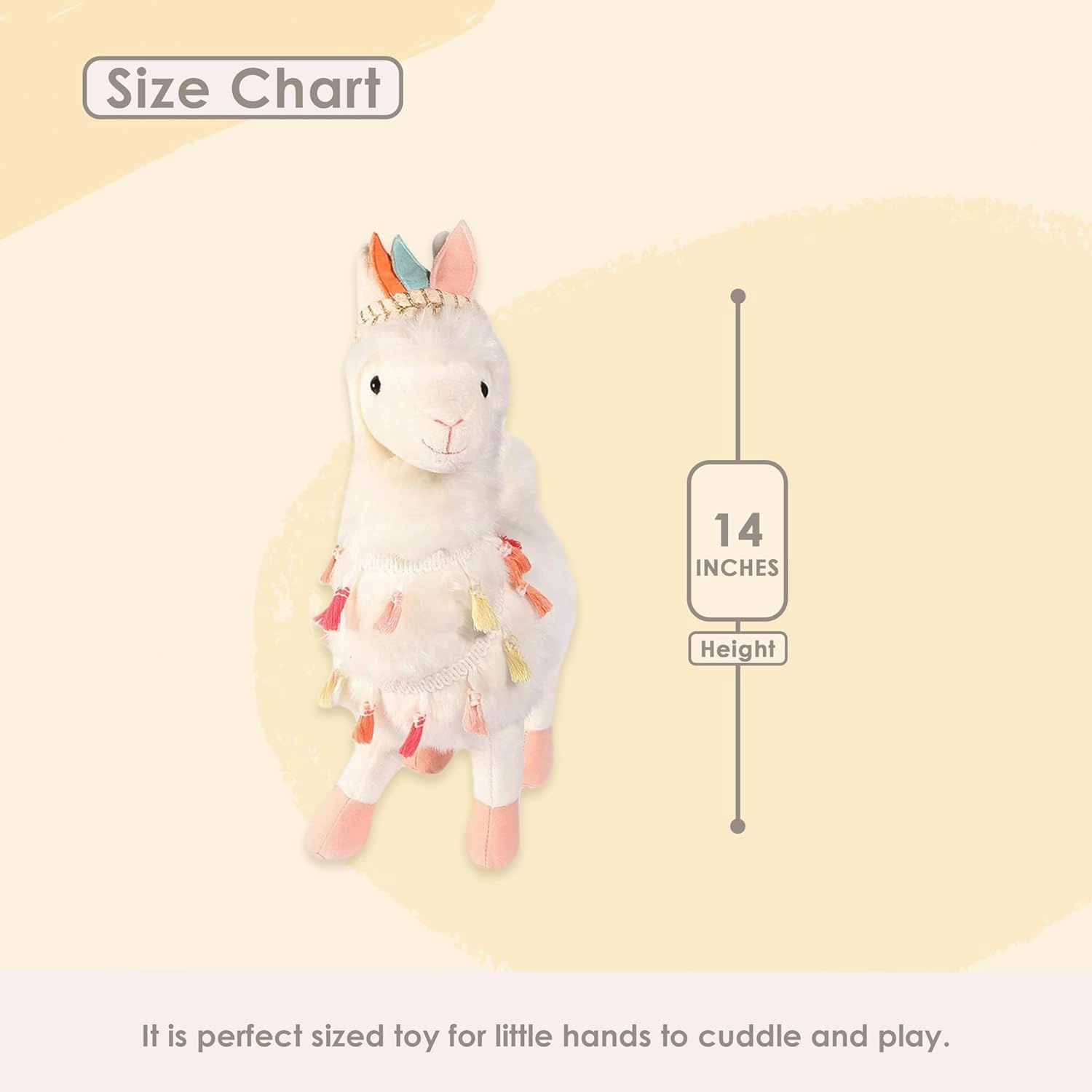 MON AMI Designer Tribal Lama Stuffed Animal - 14", White, Fluffy Alpaca Plushie for Kids of All Ages, Use as Toy/Nursery Décor