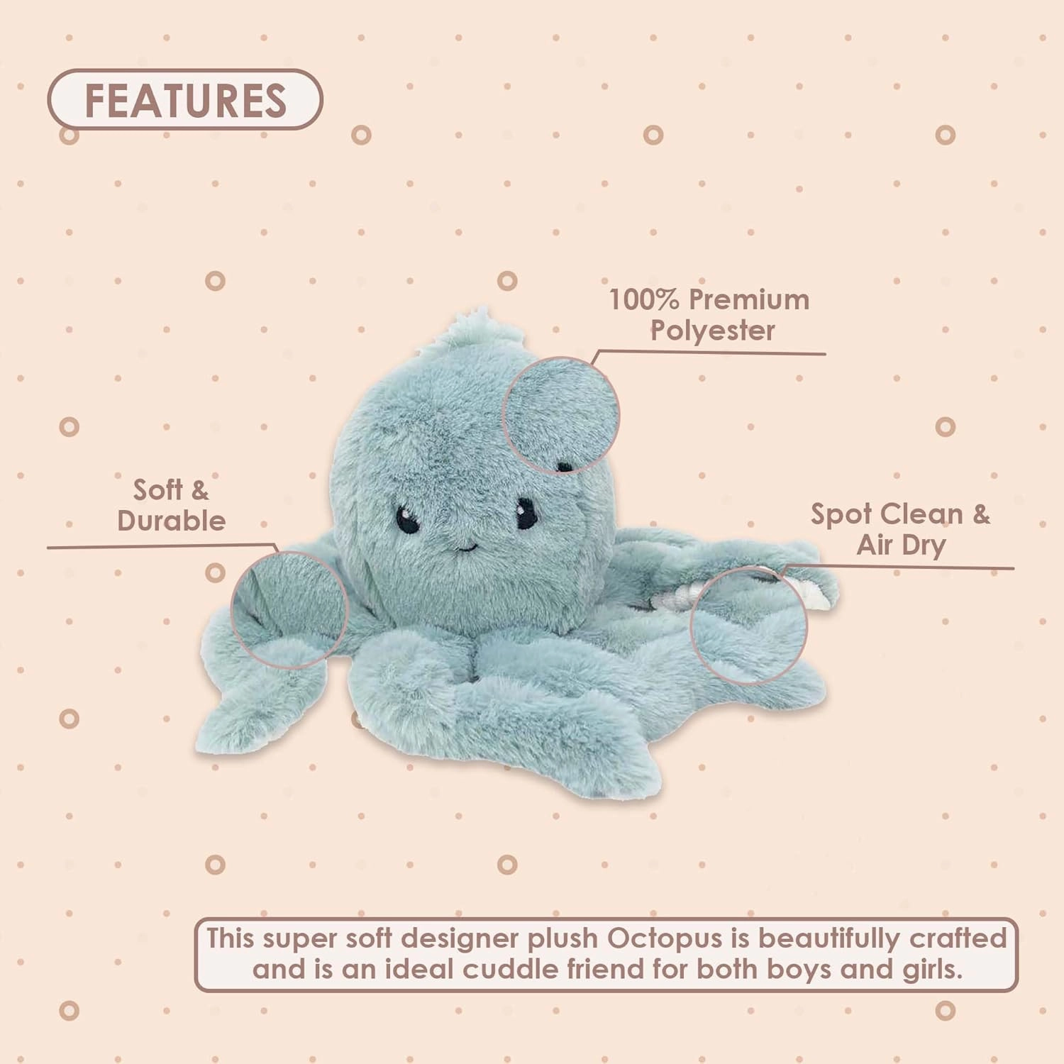MON AMI Oda The Octopus Stuffed Animal Toy – 11”, Octopus Plush, Use as Toy or Nursery Room Décor, Great for Kids of All Ages