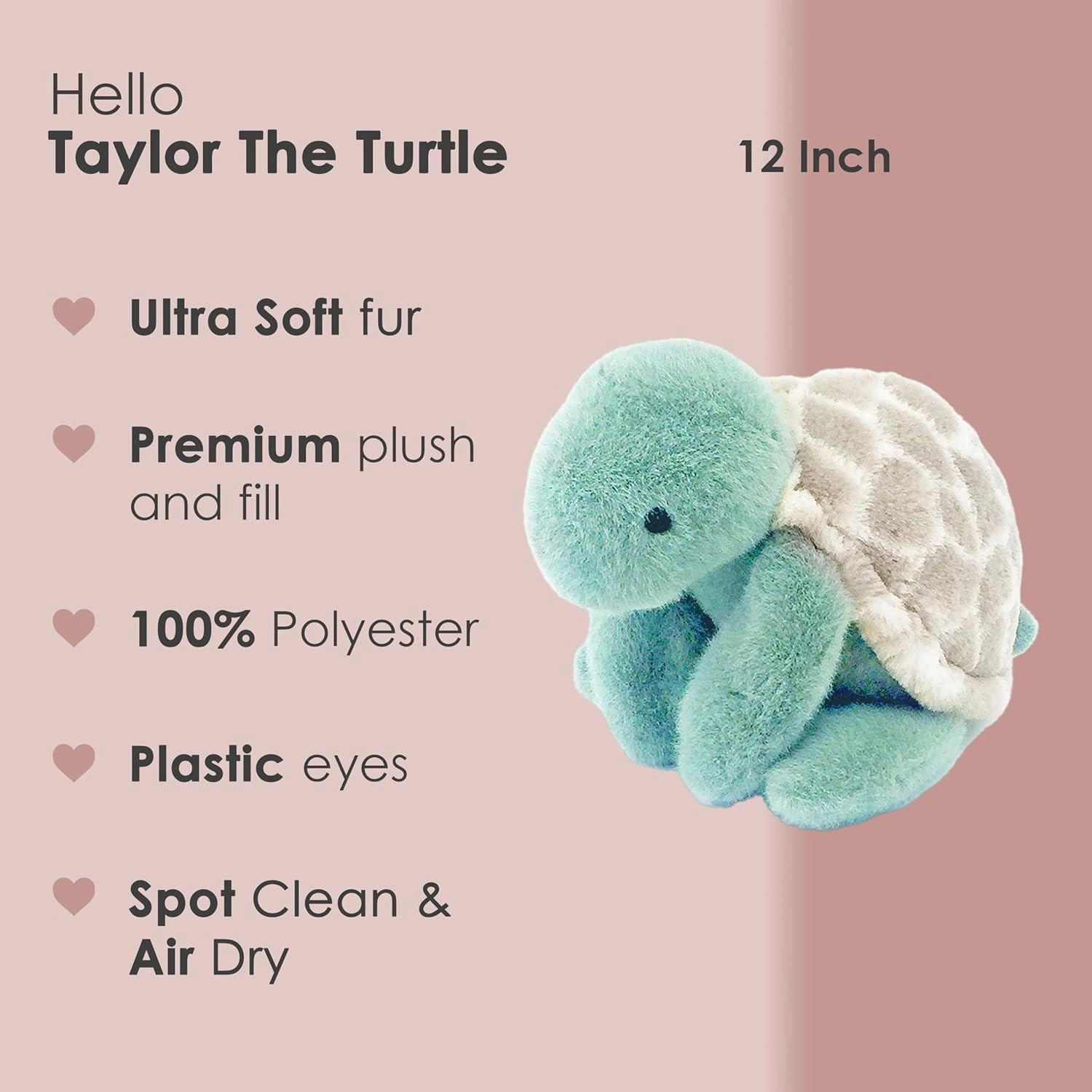 MON AMI Taylor The Turtle Stuffed Animal – 12”, Sea Turtle Plush Toy, Use as Toy/Nursery Room Décor, Gifts for Kids of All Ages, Ocean Animals