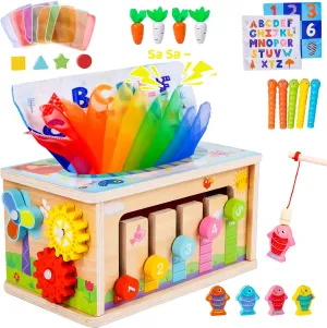 Montessori Baby Wooden Tissue Box Toy 6-in-1 Sensory Tissue Box Toy for Babies 36  Months Developmental Toys for Babies, Gift for Babies 36  Months