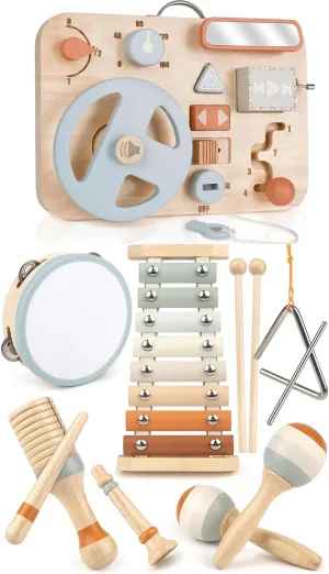 Montessori Toys for 1 2 3 Year Old, Baby Musical Instruments Busy Board for Fine Motor Skills, Aesthetic Boho Xylophone for Kids Preschool Educational Birthday Gift