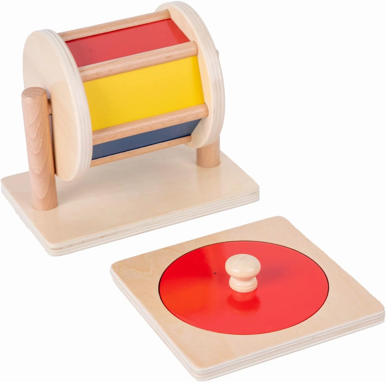 Montessori Baby Toys Play Kit - Montessori Mirror, Peekaboo, Knob Puzzle, Medium Spinning Drum - For 6-12 Months Toddlers