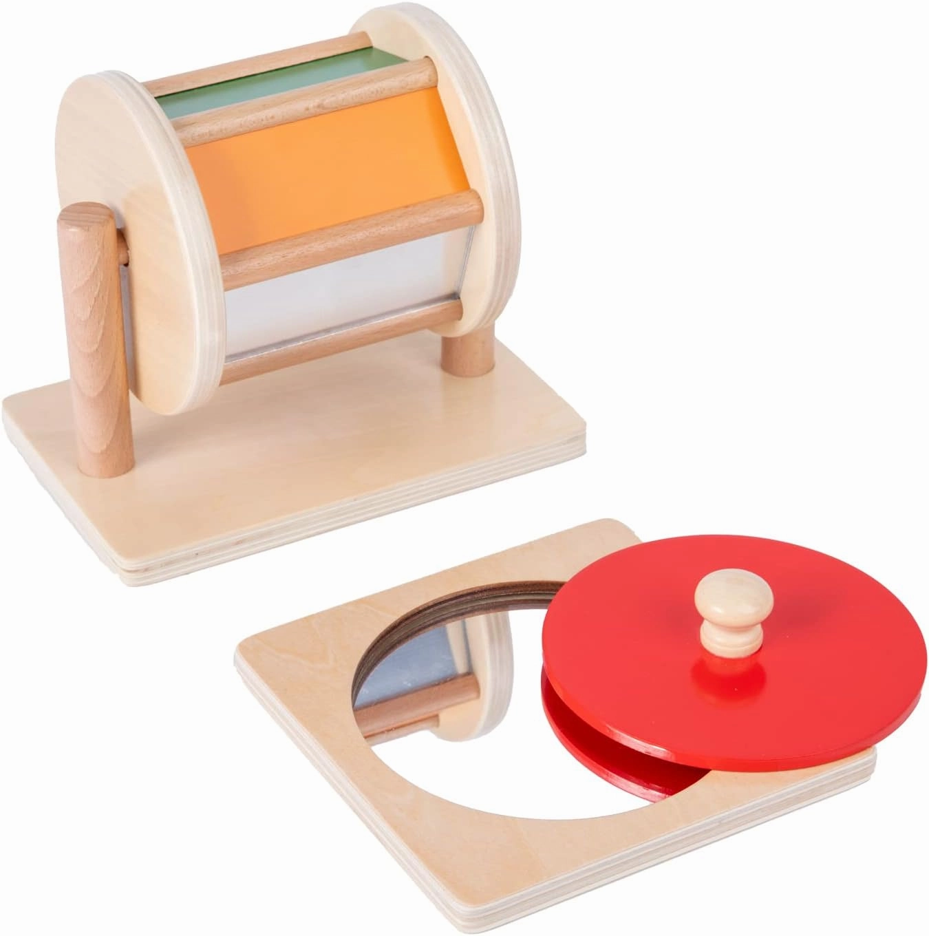 Montessori Baby Toys Play Kit - Montessori Mirror, Peekaboo, Knob Puzzle, Medium Spinning Drum - For 6-12 Months Toddlers