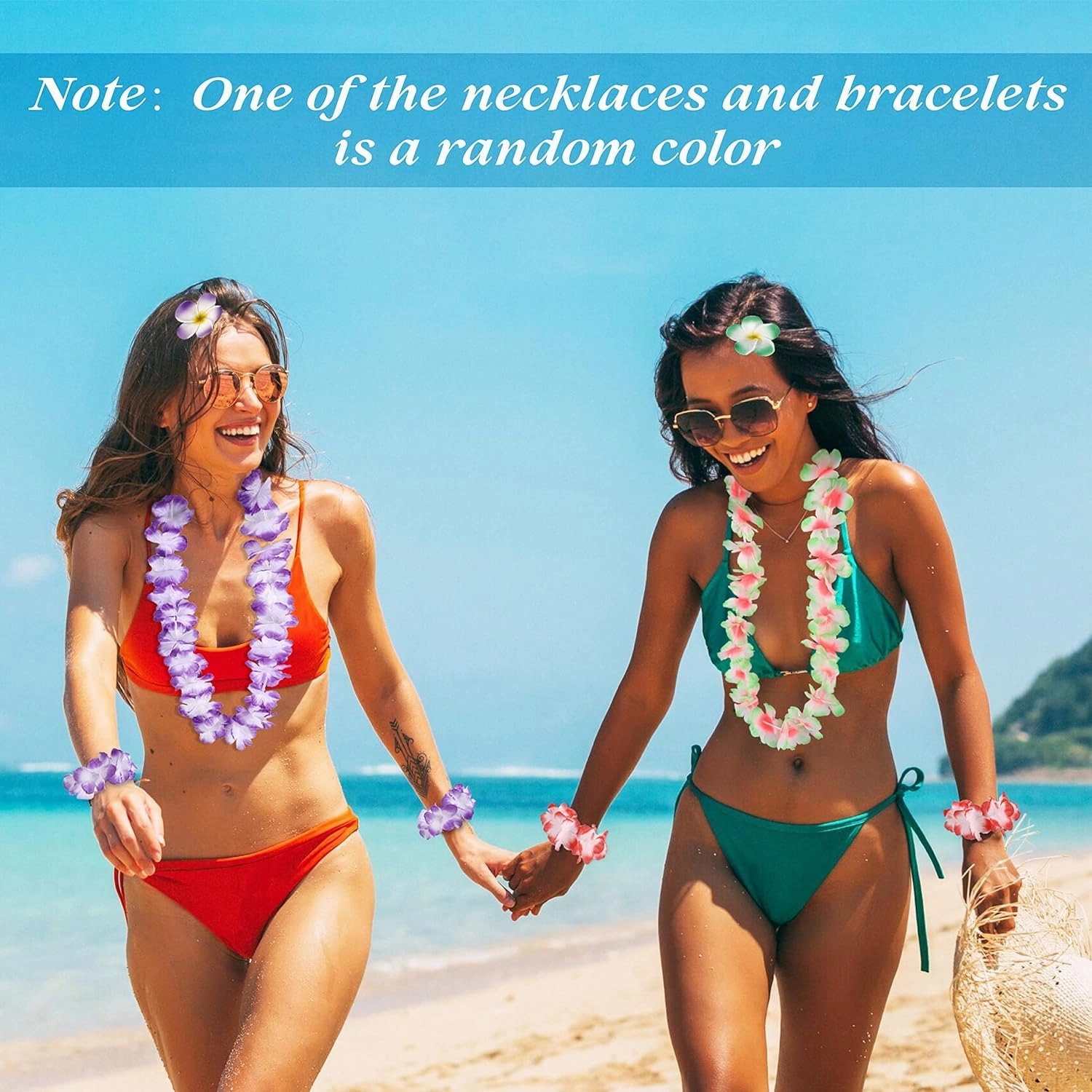 Moon Boat 60PCS Hawaiian Luau Leis Party Decorations Supplies Set - Tropical Tiki Flowers Necklaces   Bracelets   Hair Clips Bulk Summer Pool Birthday Decor Favors