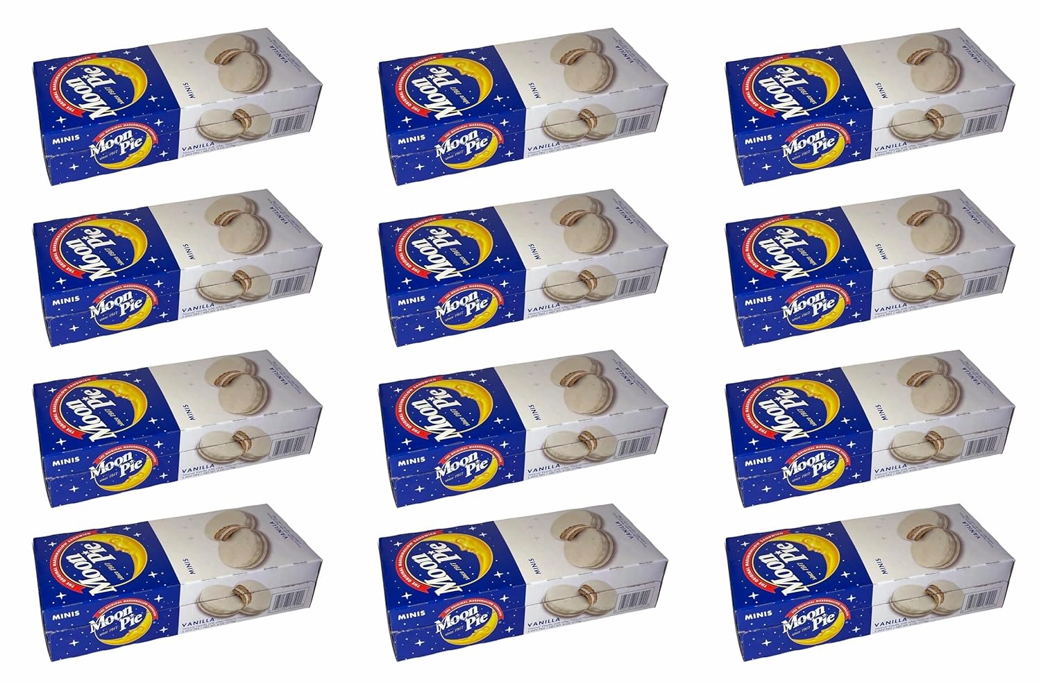 Moon Pie Mini's-Marshmallow Sandwich Mini Pies-6ct (1 Box)-Pack of 12 Boxes - (Total 72 ct individually wrapped Moon Pie) (Chocolate, Banana, Vanilla, Salted Caramel (Vanilla)