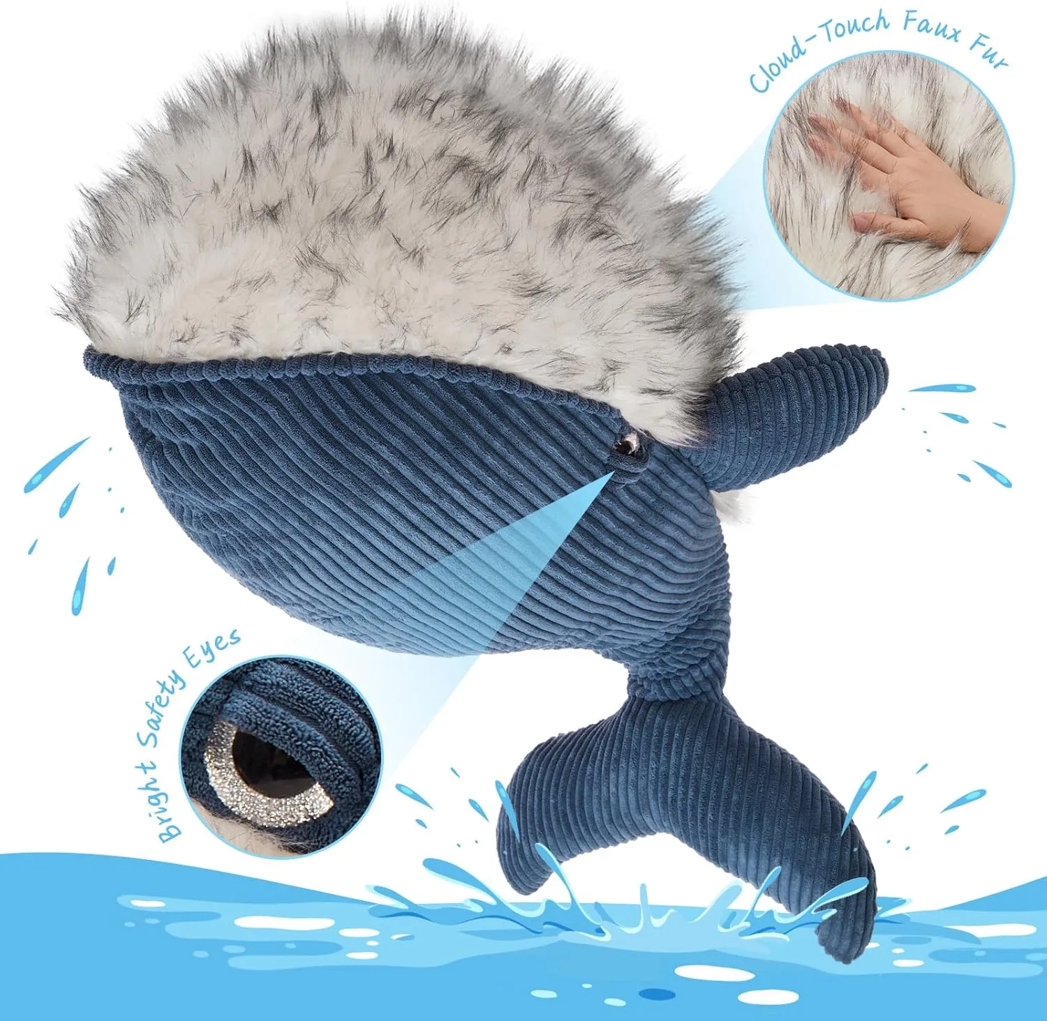 MorisMos Giant Blue Whale Stuffed Animal Plush Pillow, Huge 43.3" Plush Whale Toy for Kid/Adult, 4ft Large Stuffed Animal Ocean/Sea Toy Gift for Marine Creature Lover, Sea Life Decor, CE/CPC Certified