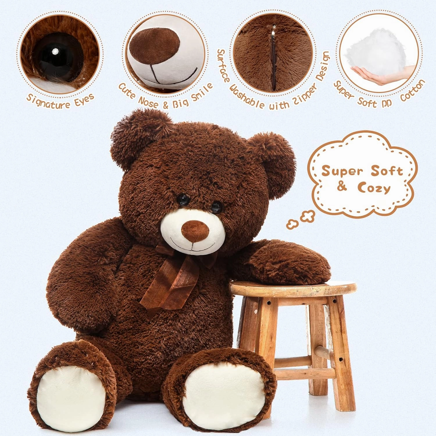 MorisMos Giant Teddy Bear Stuffed Animal 3 ft-36'' Large Teddy Bear, Brown Big Teddy Bear for Girlfriend Valentines, Large Stuffed Bear Plush for Birthday Christmas Baby Shower Decor,Dark Brown