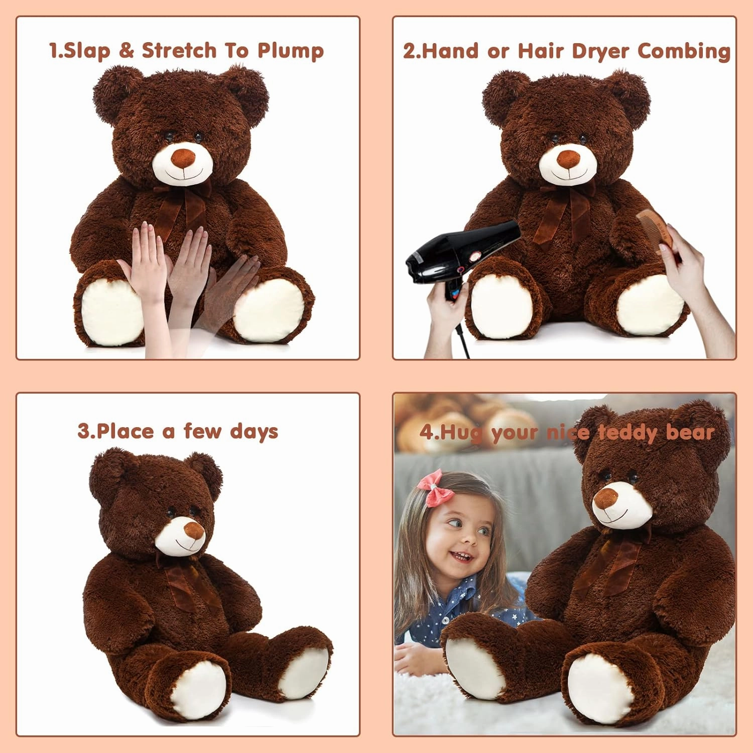MorisMos Giant Teddy Bear Stuffed Animal 3 ft-36'' Large Teddy Bear, Brown Big Teddy Bear for Girlfriend Valentines, Large Stuffed Bear Plush for Birthday Christmas Baby Shower Decor,Dark Brown