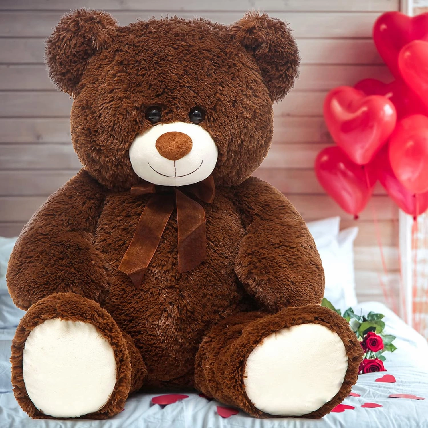 MorisMos Giant Teddy Bear Stuffed Animal 3 ft-36'' Large Teddy Bear, Brown Big Teddy Bear for Girlfriend Valentines, Large Stuffed Bear Plush for Birthday Christmas Baby Shower Decor,Dark Brown